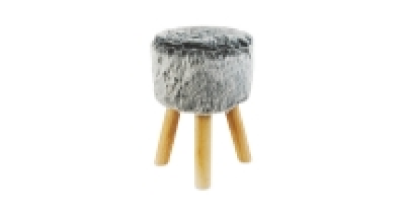 Round Grey Short Faux Fur Stool