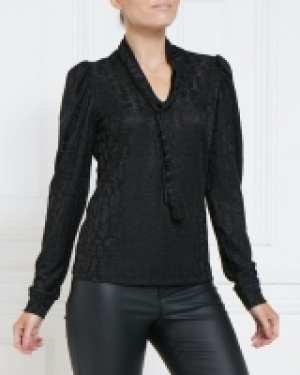 Gallery Houndstooth Tie Neck Top