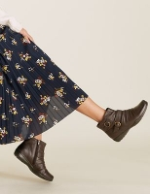 M&s Collection Wide Fit Leather Buckle Ruched Ankle Boots