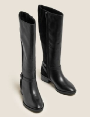 Marks and Spencer M&s Collection Wide Fit Leather Block Heel Knee High Boots