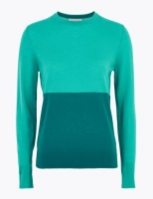 M&s Collection Pure Merino Wool Colour Block Jumper