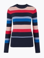 Marks and Spencer M&s Collection Soft Touch Striped Textured Fitted Jumper