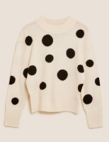 Marks and Spencer M&s Collection Polka Dot Crew Neck Relaxed Jumper