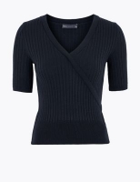 Marks and Spencer M&s Collection Knitted V-Neck Mock Wrap Top