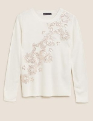 Marks and Spencer M&s Collection Supersoft Sequin Star Crew Neck Jumper