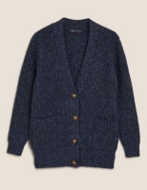 M&s Collection Textured V-Neck Relaxed Longline Cardigan