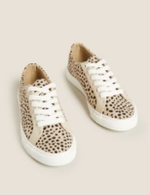 M&s Collection Lace Up Leopard Print Trainers