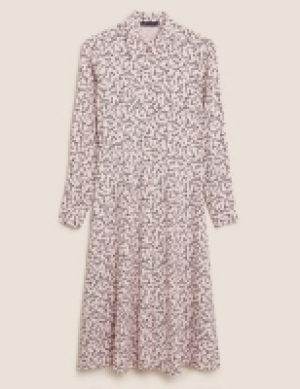 M&s Collection Leaf Print Midi Shirt Dress