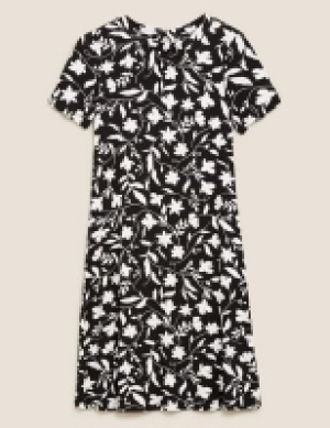 M&s Collection Floral Round Neck Swing Dress