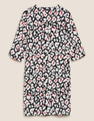 M&s Collection Crepe Animal Print V-Neck Shift Dress