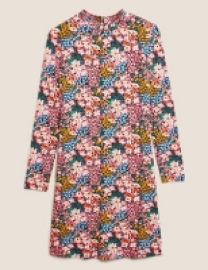 M&s Collection Jersey Floral High Neck Swing Dress