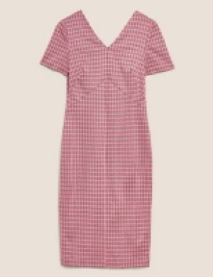 M&s Collection Jersey Dogtooth V-Neck Midi Tailored Dress