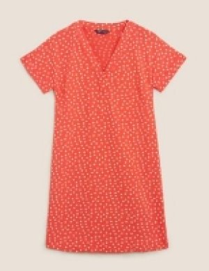 Marks and Spencer M&s Collection Linen Polka Dot Shift Dress