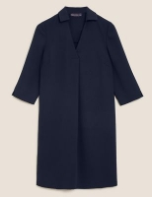 M&s Collection Crepe V-Neck Knee Length Shift Dress