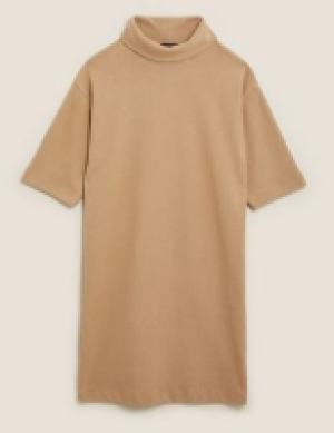 M&s Collection Cotton High Neck Mini T-Shirt Dress