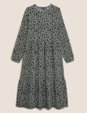 M&s Collection Jersey Floral Midi Tiered Dress