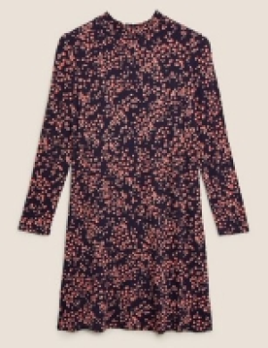 M&s Collection Jersey Animal Print High Neck Swing Dress