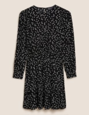 M&s Collection Heart Print Round Neck Mini Waisted Dress
