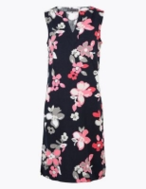 M&s Collection Linen Floral Knee Length Shift Dress