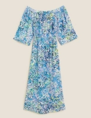 M&s Collection Printed Bardot Midi Beach Dress
