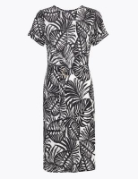 Marks and Spencer M&s Collection Jersey Monochrome Leaf Belted Beach Dress
