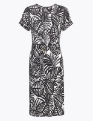 M&s Collection Jersey Monochrome Leaf Belted Beach Dress