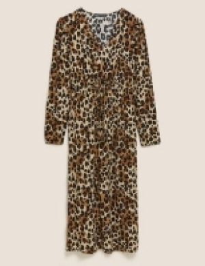 M&s Collection Animal Print V-Neck Midi Waisted Dress