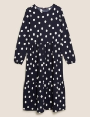 M&s Collection Jersey Polka Dot Midi Tiered Dress
