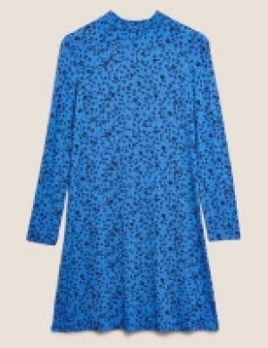 M&s Collection Jersey Ditsy Floral High Neck Swing Dress