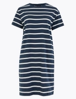 Marks and Spencer M&s Collection Pure Cotton Striped Mini T-Shirt Dress