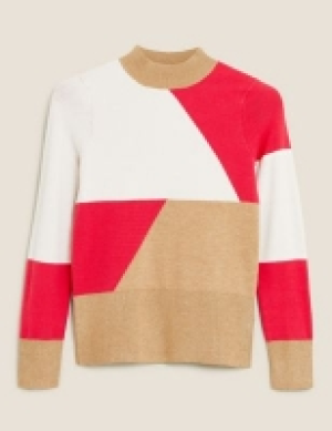 M&s Collection Soft Touch Colour Block Funnel Neck Jumper