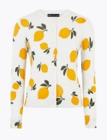 Marks and Spencer M&s Collection Lemon Print Round Neck Cardigan