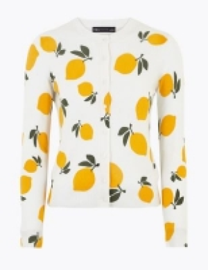 Marks and Spencer M&s Collection Lemon Print Round Neck Cardigan