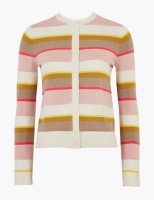 Marks and Spencer M&s Collection Striped Crew Neck Button Front Cardigan