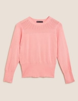 Marks and Spencer M&s Collection Textured Crew Neck Button Detail Jumper