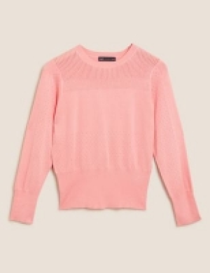M&s Collection Textured Crew Neck Button Detail Jumper