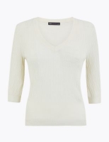 Marks and Spencer M&s Collection Textured Knitted V-Neck Top