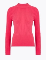 Marks and Spencer M&s Collection Soft Touch Ribbed Funnel Neck Fitted Jumper