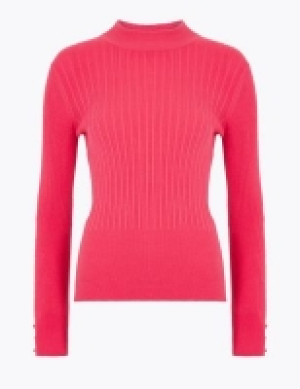 Marks and Spencer M&s Collection Soft Touch Ribbed Funnel Neck Fitted Jumper