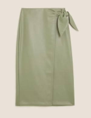 M&s Collection Faux Leather Midi Wrap Skirt