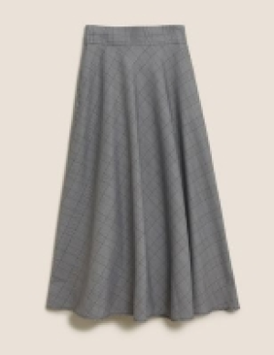M&s Collection Checked Knee Length A-Line Skirt