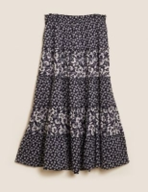 M&s Collection Pure Cotton Floral Tiered Maxi Skirt
