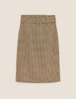 Marks and Spencer M&s Collection Checked Belted Knee Length Pencil Skirt