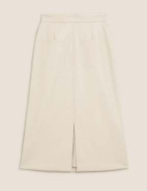 M&s Collection Faux Leather Split Front Midi A-Line Skirt