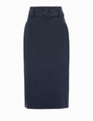 M&s Collection Belted Knee Length Pencil Skirt