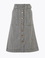 Marks and Spencer M&s Collection Gingham Button Front Midi A-Line Skirt
