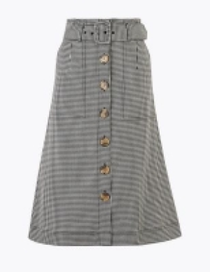 Marks and Spencer M&s Collection Gingham Button Front Midi A-Line Skirt