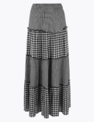 M&s Collection Gingham Tiered Maxi Skater Skirt