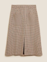 Marks and Spencer M&s Collection Checked Split Front Midi A-Line Skirt