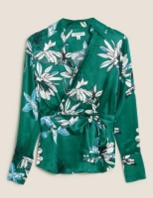 Autograph Satin Floral V-Neck Wrap Blouse